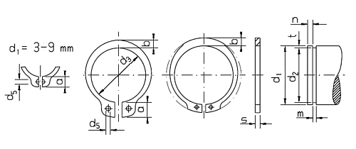 Кольцо стопорное наружное для вала ГОСТ 13942-86 ; DIN 471